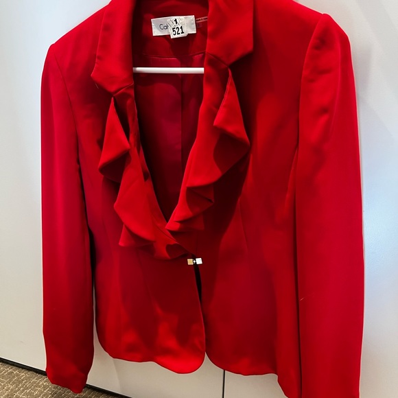Red Calvin Klein Ruffle Blazer - Picture 3 of 3